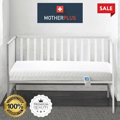 MotherPlus Cot Bed Mattress - Quilted, Waterproof & Thick - 120x60cm & 140x70cm