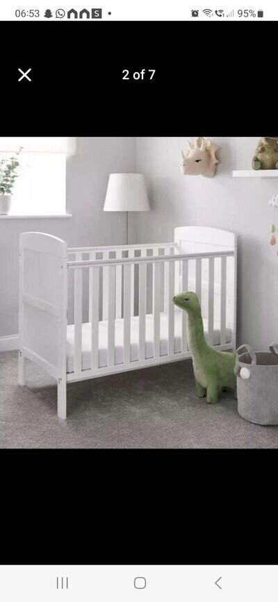 Obaby Grace Mini Cot Bed (White) Suitable From Birth, Adjustable Base - RRP £164