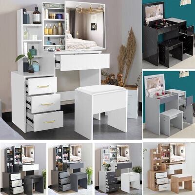 Dressing Table With Drawers Mirror Stool Set Makeup Desk Vanity Table Bedroom