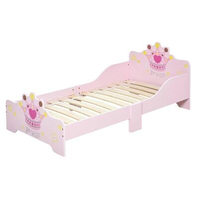 HOMCOM Kids Toddler Bed Princess Crown Theme Safety Side Rail Slats Home Bedroom