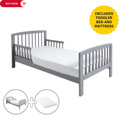 Sydney Toddler Grey Bed Mattress With Wooden Side Rails For Safety Of Kids