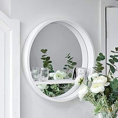 White Round Mirrorred Shelf Porthole Make Up Hallway Bathroom Bedroom Home Decor