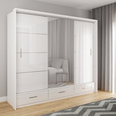 Wardrobe Bedroom Mirror Sliding Door DAKO 8 - White,Grey,Black 2 Sizes-BEST DEAL