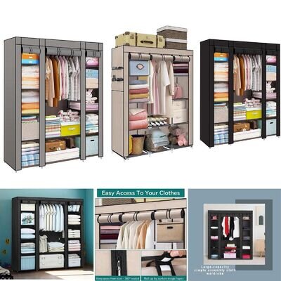 Fabric Canvas Wardrobe With Hanging Rail Shelving Clothes Storage Large Cupboard