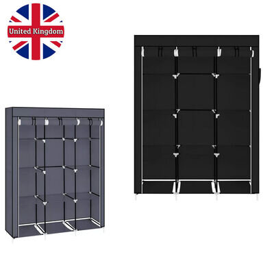 Large Fabric Canvas Wardrobe with Clothes Hanging Rail Shelving Storage Closet