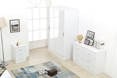 REFLECT PLUS High Gloss White / Matt White Sliding 3 Piece Bedroom Furniture Set