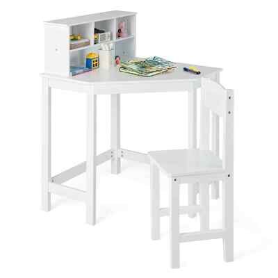 Kids Corner Desk & Chair Set Children Study Table with Hutch & Storage