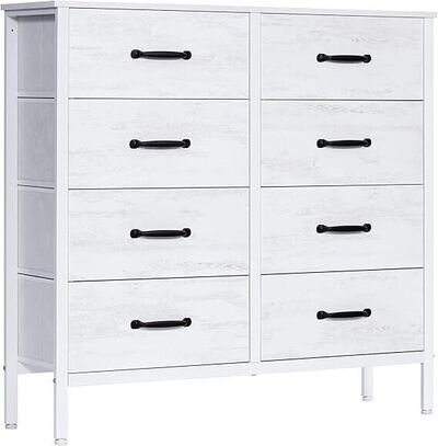 Chest of Drawers White 8-Drawer Unit Bedroom Furniture Wide Storage LYNCOHOME