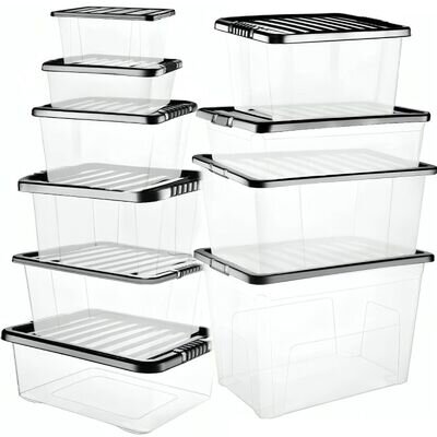 Clear Plastic Storage Boxes with Lids Stackable Box Home Office Kitchen UK Made