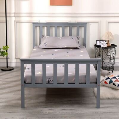 SINGLE BED PINE FRAME 3FT GREY WOODEN SHAKER STYLE BEDROOM FURNITURE