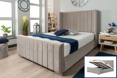 Ottoman Storage Gas Lift Up Winged Bed Frame Velvet Upholstered Double King Size