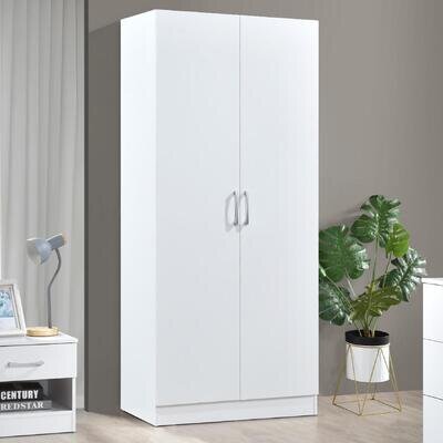 White 2 Door Double Wardrobe Bedroom Storage Furniture Cupboard Hanging Rail