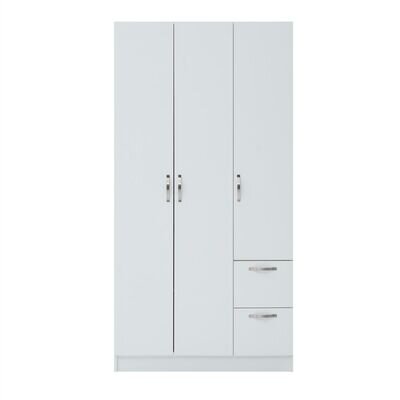 3 Door Wardrobe with Drawers Cupboard with Hanging Shelf and Metal Handles