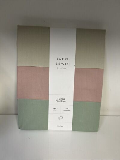 John Lewis 3 Cotbed Fitted Sheet , 180 thread 100% cotton 140x70cm brand new