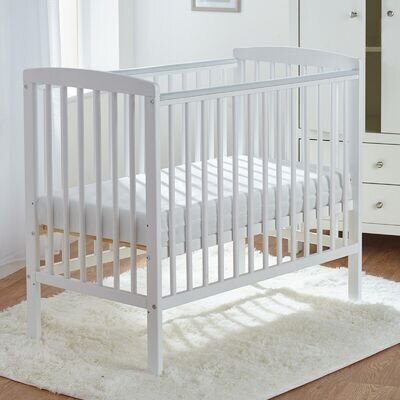 Baby Cot Small White Solid Pine Wood with Teething Rails Compact Crib Cots Beds