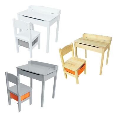 Children's Wooden Lift Up Lid Desk & Storage Drawer Chair Sets.