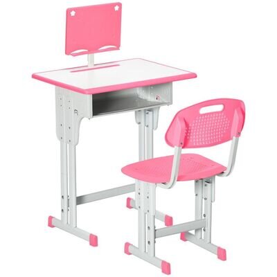 HOMCOM Kids Desk Chair Set Adjustable Height Study Table Book Stand 6-12yrs Pink