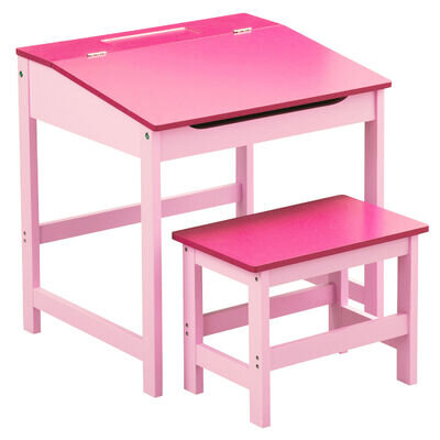 Pink Kids Children Study Activity Desk Table And Stool Chair Seat Furniture Set