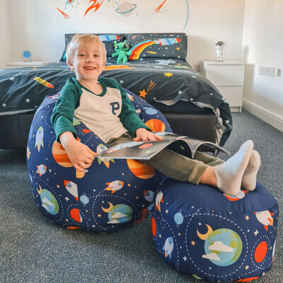 rucomfy Beanbags Outer Space Kids Classic Bean Bag, Pre-Filled, Machine Washable