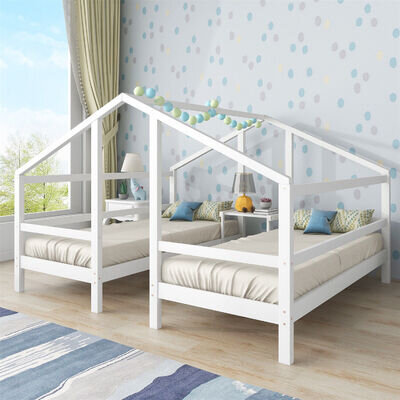 Twin Bed Double 3ft Single Bed Kids Sleeper Solid Pine Wood Slatted Bed Frame