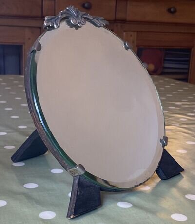 Vintage Small Round wood dressing table mirror, Can Fold Down