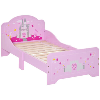 Girls Bed Princess Castle Theme Childrens Side Rails Slats Home 3-6 Yrs Pink