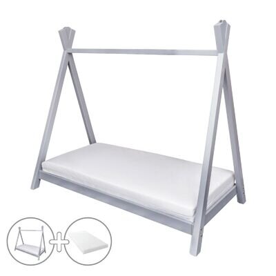 Grey Tent Toddler Bed With Mattress Low Height Children's Low-Slung Bed