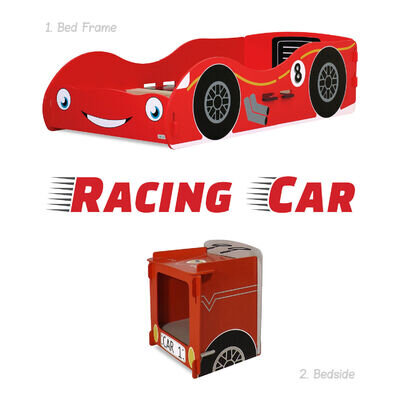 Racing Car Theme Toddler Bed Frame Nightstand Storage Red F1 Cot Size 70 140