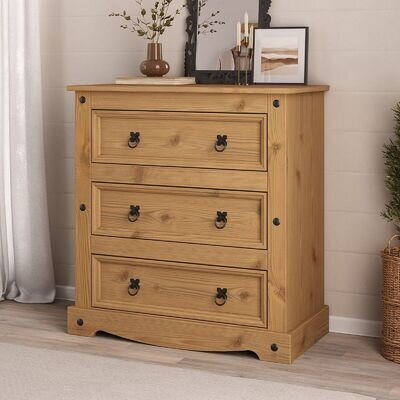 Corona Chest of 3 Drawers, Mexican Solid Pine, Rustic