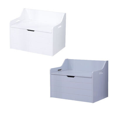 WOODEN TOY BOX LARGE WHITE STORAGE UNIT KIDS TOYS CHILDREN NURSERY BEDROOM CHEST