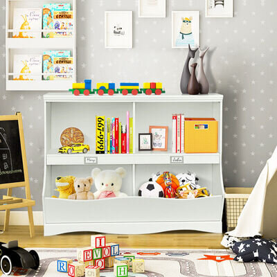 5-Cubby Kids Toy Storage Organizer Wooden Children Bookcase Bookshelf Cabinet