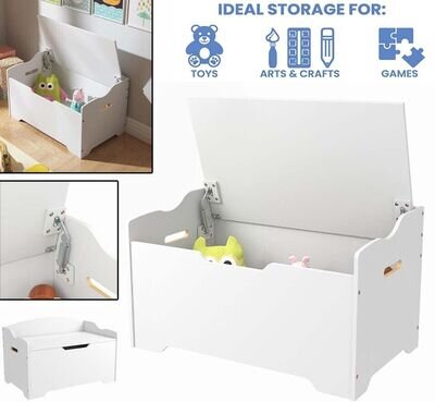 White Wooden Toy Box Organizer Storage Chest Ottoman Basket Box & Sitting Bench