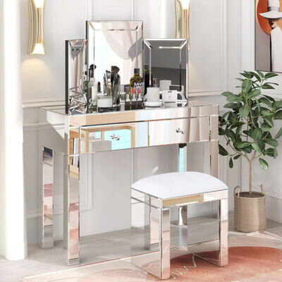 Mirrored Dressing Table Stool Mirror- Available Individually Or As Set Bedroom