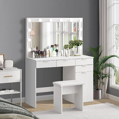 Large Dressing Table With Mirror Drawers Stool Vanity Set Bedroom Makeup Table