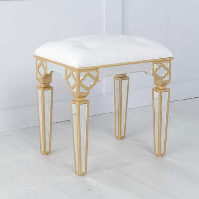 Ferrara Mirrored Gold Trim Padded Dressing Stool