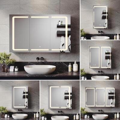 Illuminated Bathroom Mirror Cabinet 3 LED Lights Shaver Socket Demister Dimmable