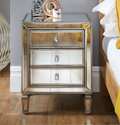 VENETIAN 3 Drawer Mirrored Storage Bedside Table