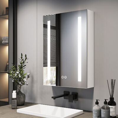 EMKE Bathroom Mirror Cabinet w/ 3 LED Lights Shaver Socket Demister Illuminated