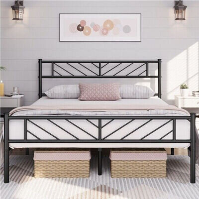 3ft/4ft6/5ft Heavy Metal Bed Frame with Headboard and Footboard Heavy Duty Slat