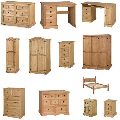 Corona Solid Pine Bedroom Furniture Bed Bedside Chest Drawers Wardrobes Desk