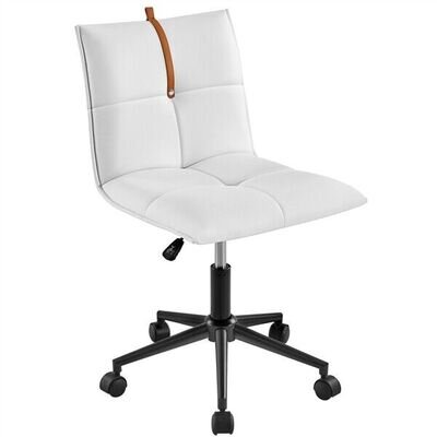 Faux Leather Armless Vanity Chair Swivel Rolling Desk Chair for Bedroom, Office