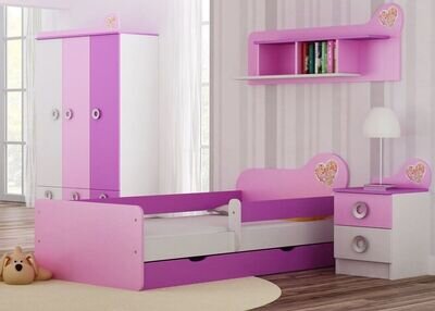 4 pcs CHILDREN FURNITURE SET BED LARGE WARDROBE shelf unit PINK PURPLE GIRL