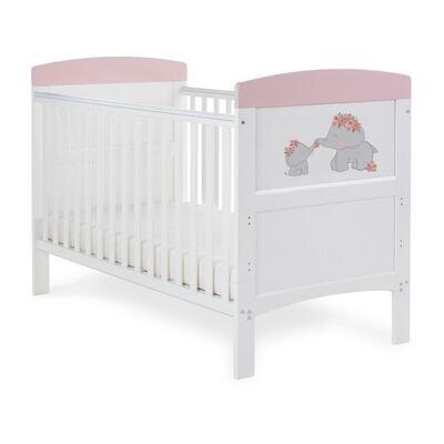 Obaby Grace Inspire Cot Bed (Me & Mini Me Elephants - Pink) - From Birth