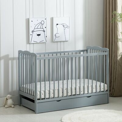 MCC® Grey Brooklyn Baby Cot Crib with Water repellent Mattress & Wheeled Drawer