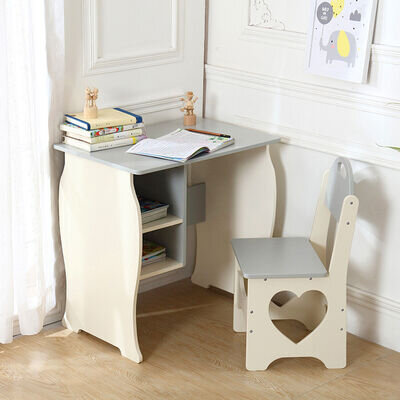 Kids Table Chair Set Children PlayTable & Chair Study Writing Book Shelf Storage