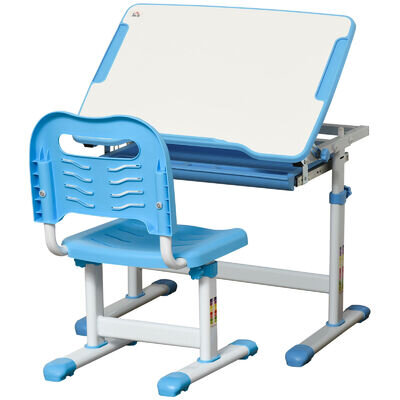 HOMCOM Kids Desk and Chair Set w/ Drawer, Pen Slot Hook - Blue