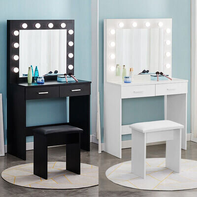 Modern LED Dressing Table Makeup Desk with Stool Mirror Bedroom Vanity Set New