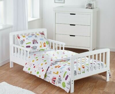Complete Toddler Bed Bundle with Mattress and Bedding Circus Theme Traditional