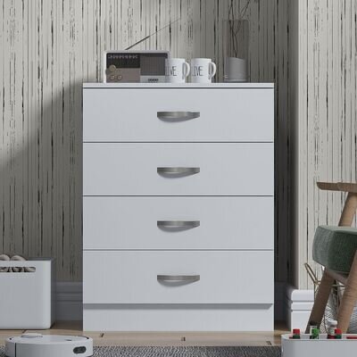 White Chest Of Drawers 4 Drawer Modern Living Bedroom Furniture Storage Cabinet