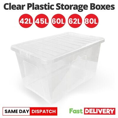 Wham Clear Plastic Storage Box Boxes with Lids Home Office Kitchen Stackable